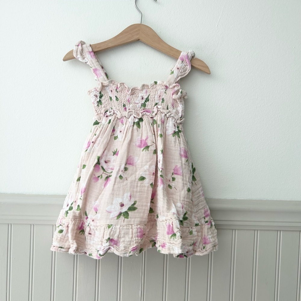 Angel Dear Girls 2T Organic Cotton Pink Magnolia Smocked Sundress